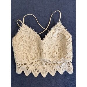 Willow + Root Cream Crochet Lace Bralette Boho Scalloped Crop Top Small